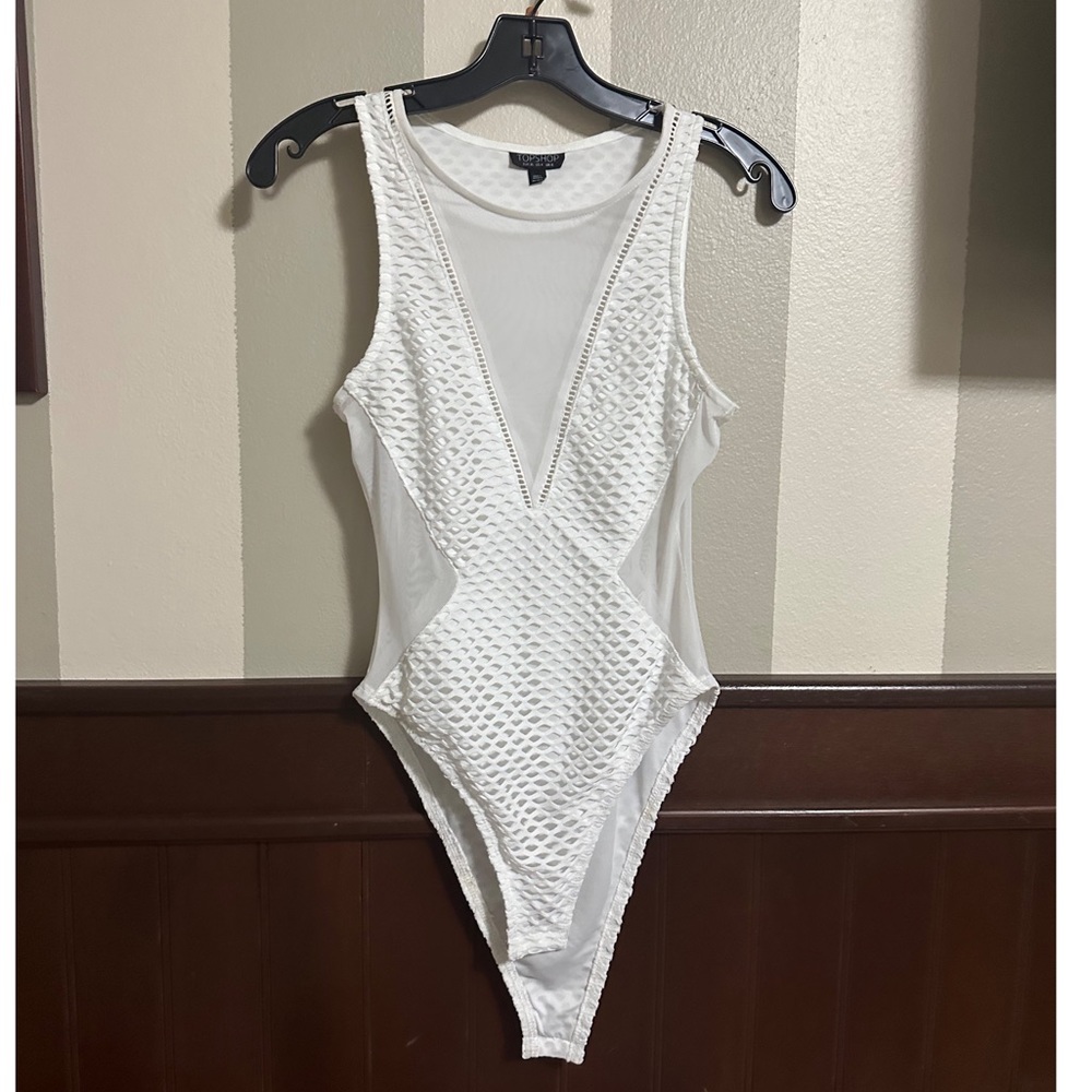NEW TOPSHOP WHITE WITH MESH BODYSUIT